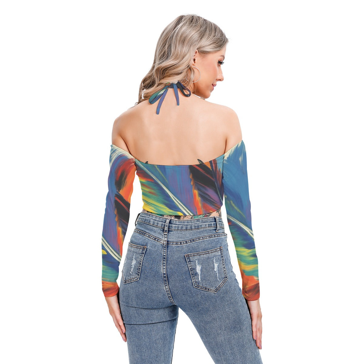 All-Over Print Women's Halter Lace-up Top