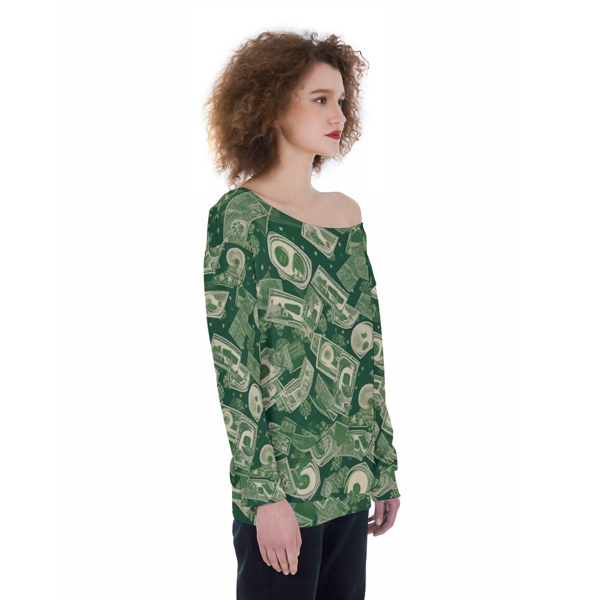 All-Over Print Oversized Women's Off-Shoulder Sweatshirt