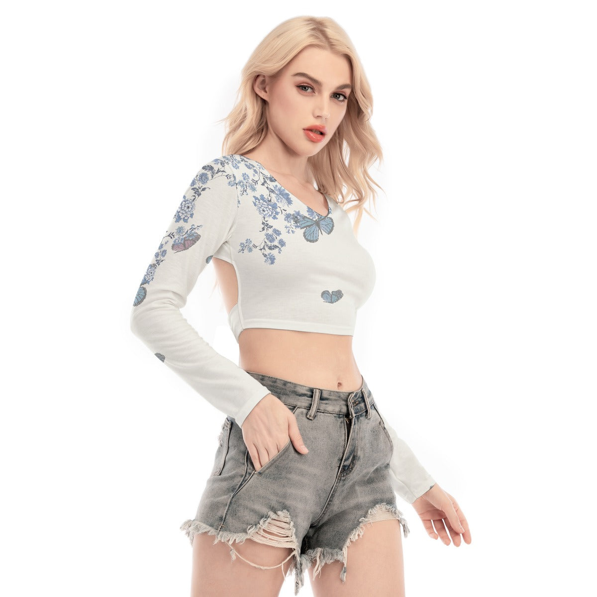 All-Over Print Women's Back Hollow T-shirt With Strap