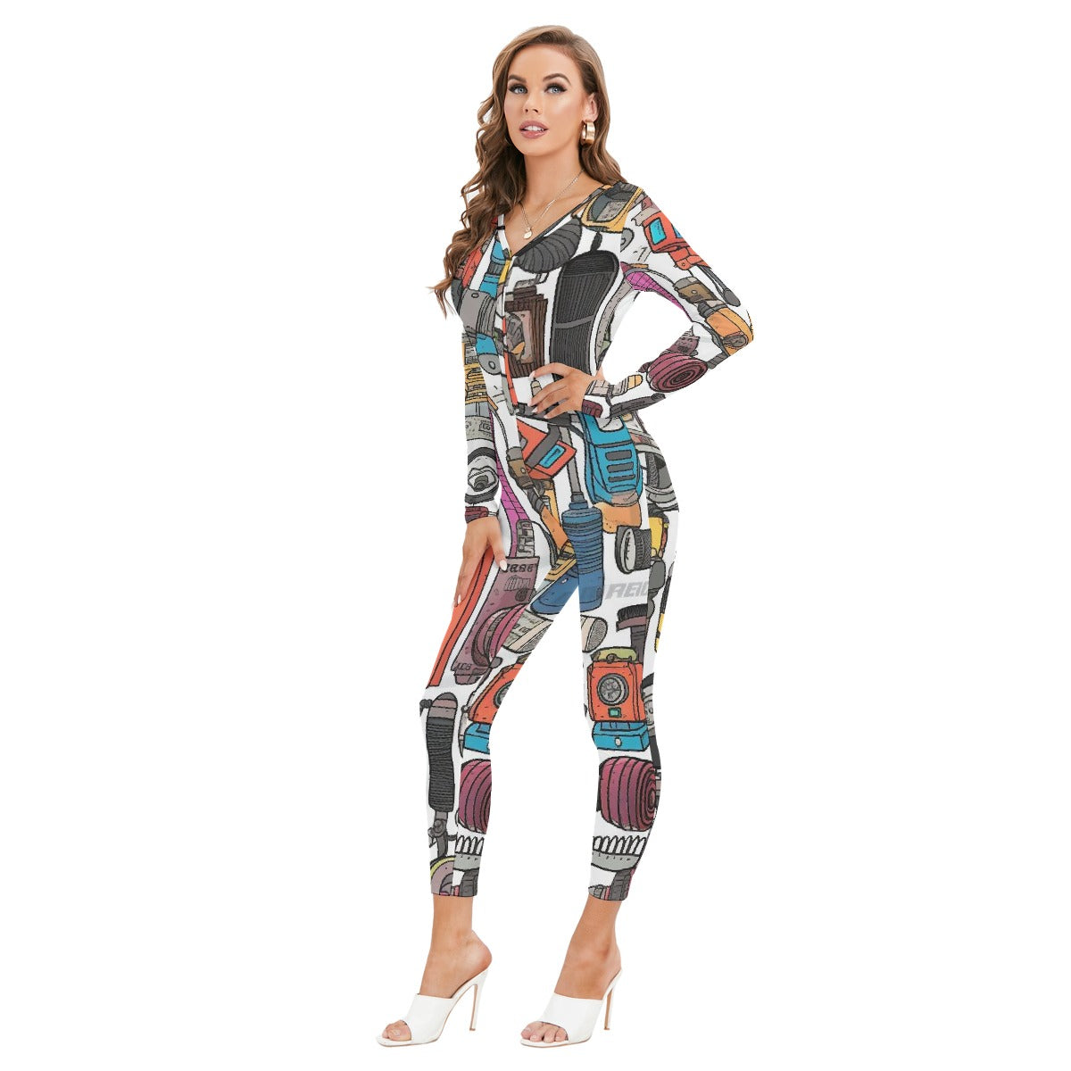 All-Over Print Women's Plunging Neck Jumpsuit