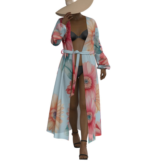 All-Over Print Women's Lace-up Chiffon Robe