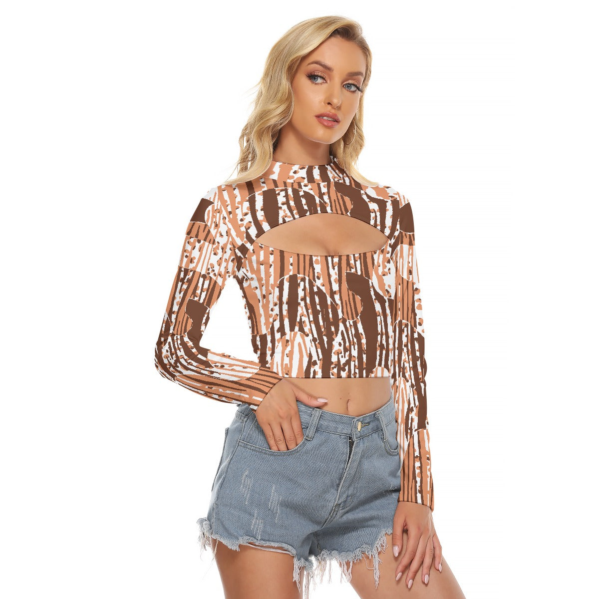 All-Over Print Women's Hollow Chest Keyhole Tight Crop Top