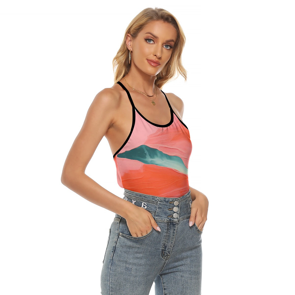 All-Over Print Women's Criss-Cross Open Back Tank Top