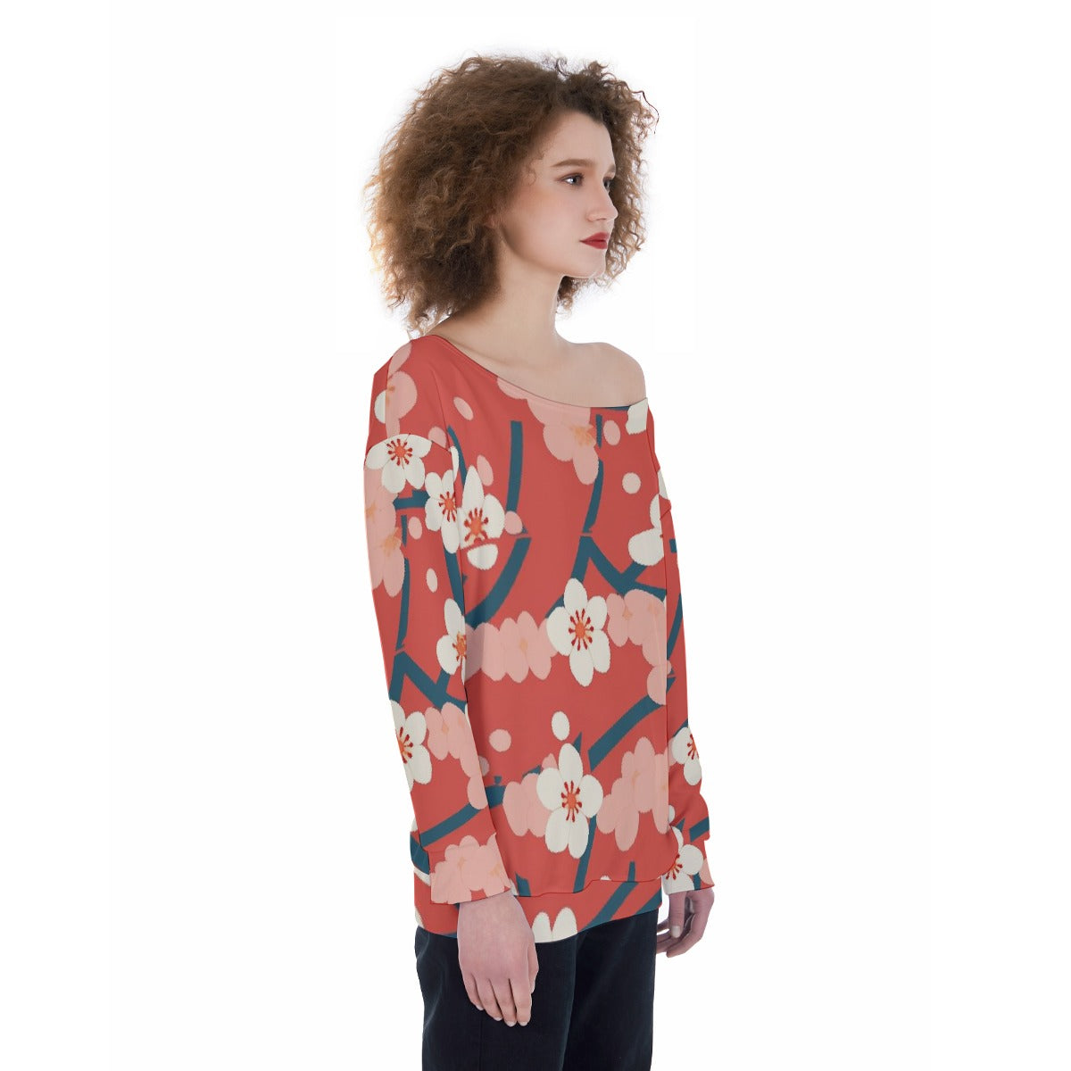 All-Over Print Oversized Women's Off-Shoulder Sweatshirt