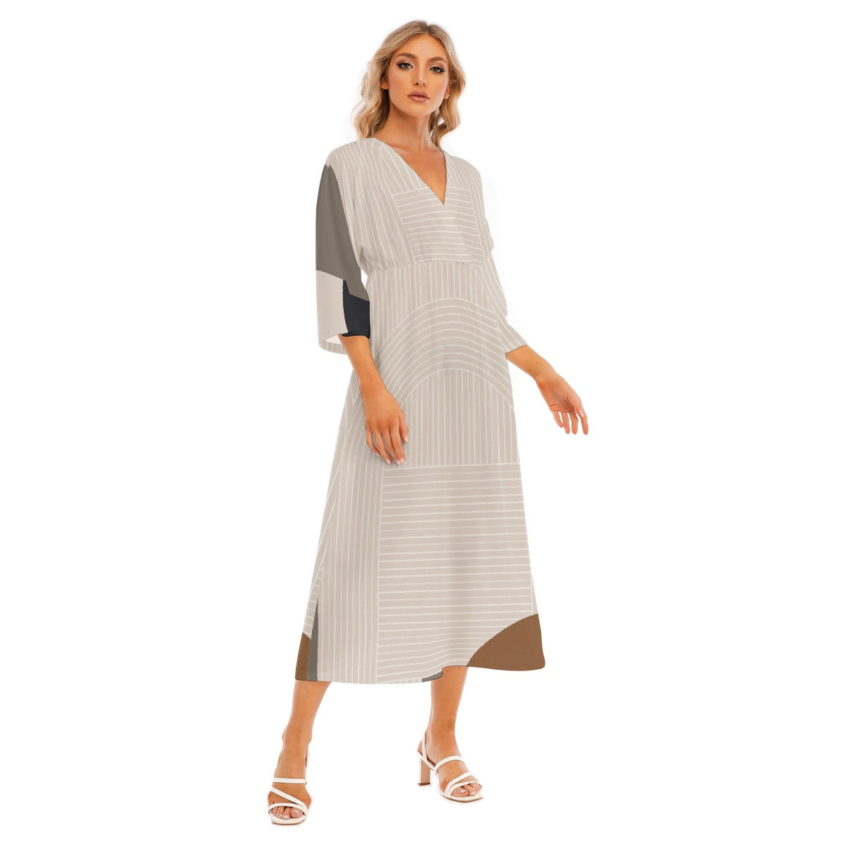 All-Over Print Women's Mid-Sleeve Long Dress