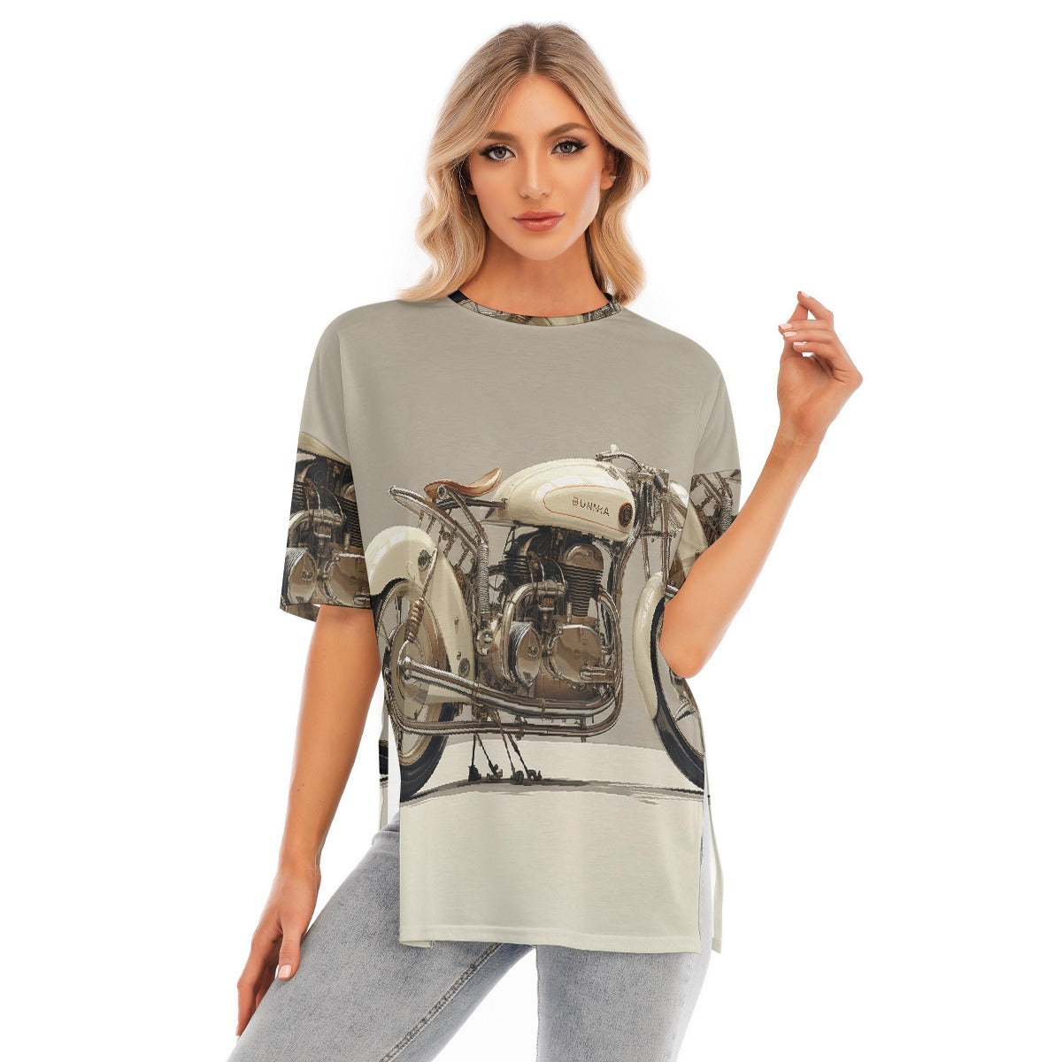 All-Over Print Women's Short Sleeves T-shirt With Hem Split