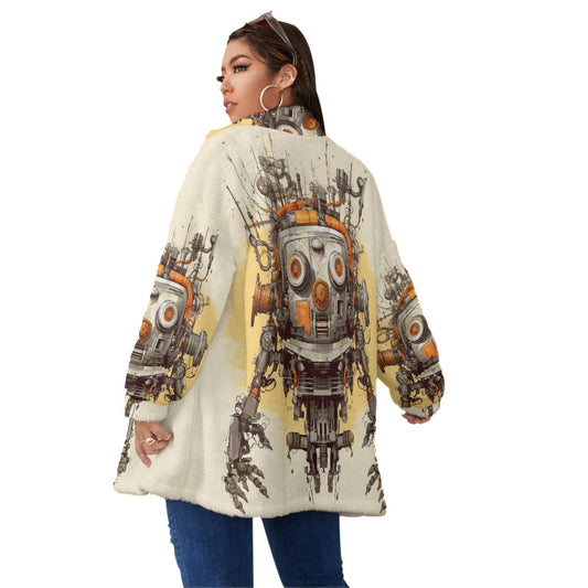 All-Over Print Unisex Borg Fleece Stand-up Collar Coat With Zipper Closure(Plus Size)