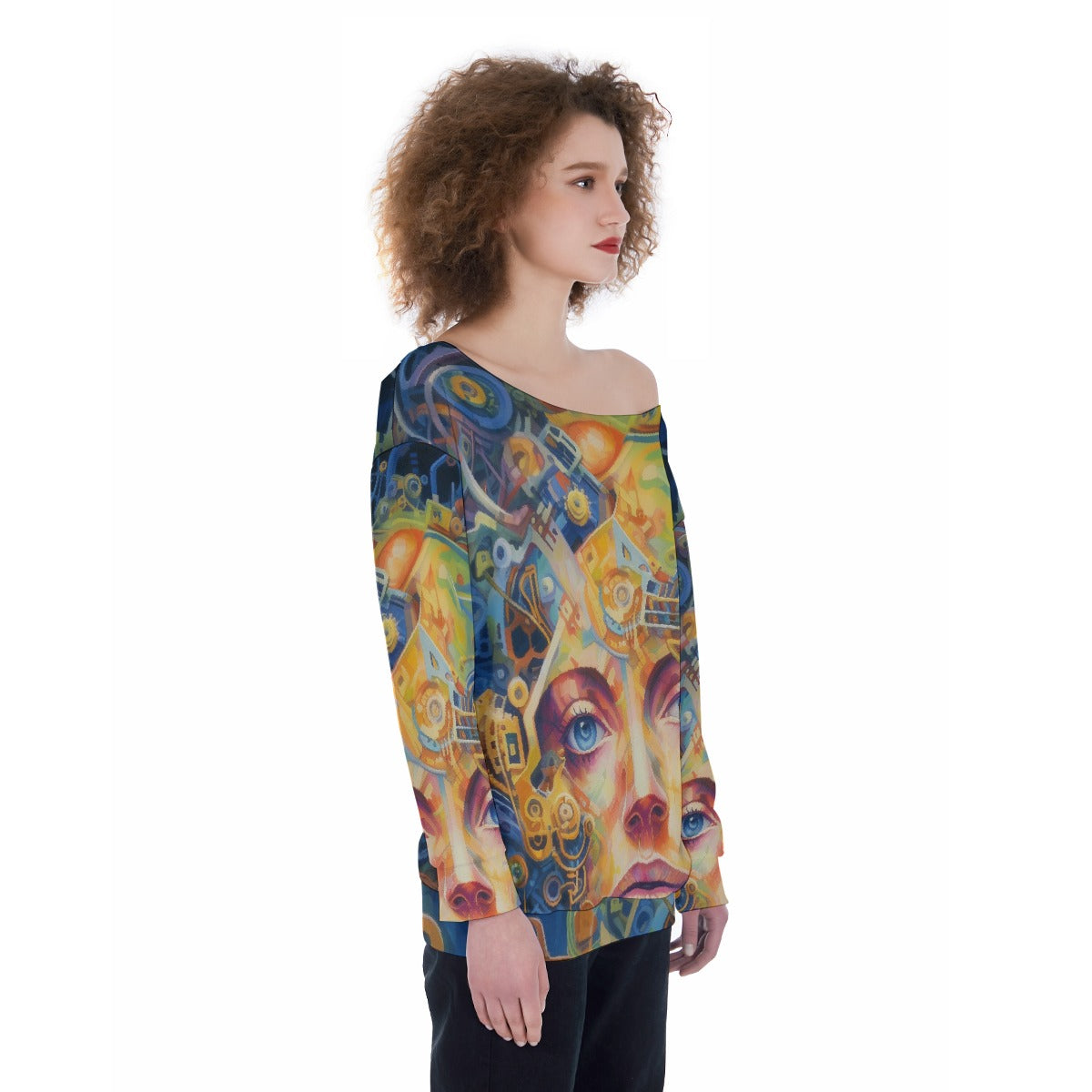 All-Over Print Oversized Women's Off-Shoulder Sweatshirt