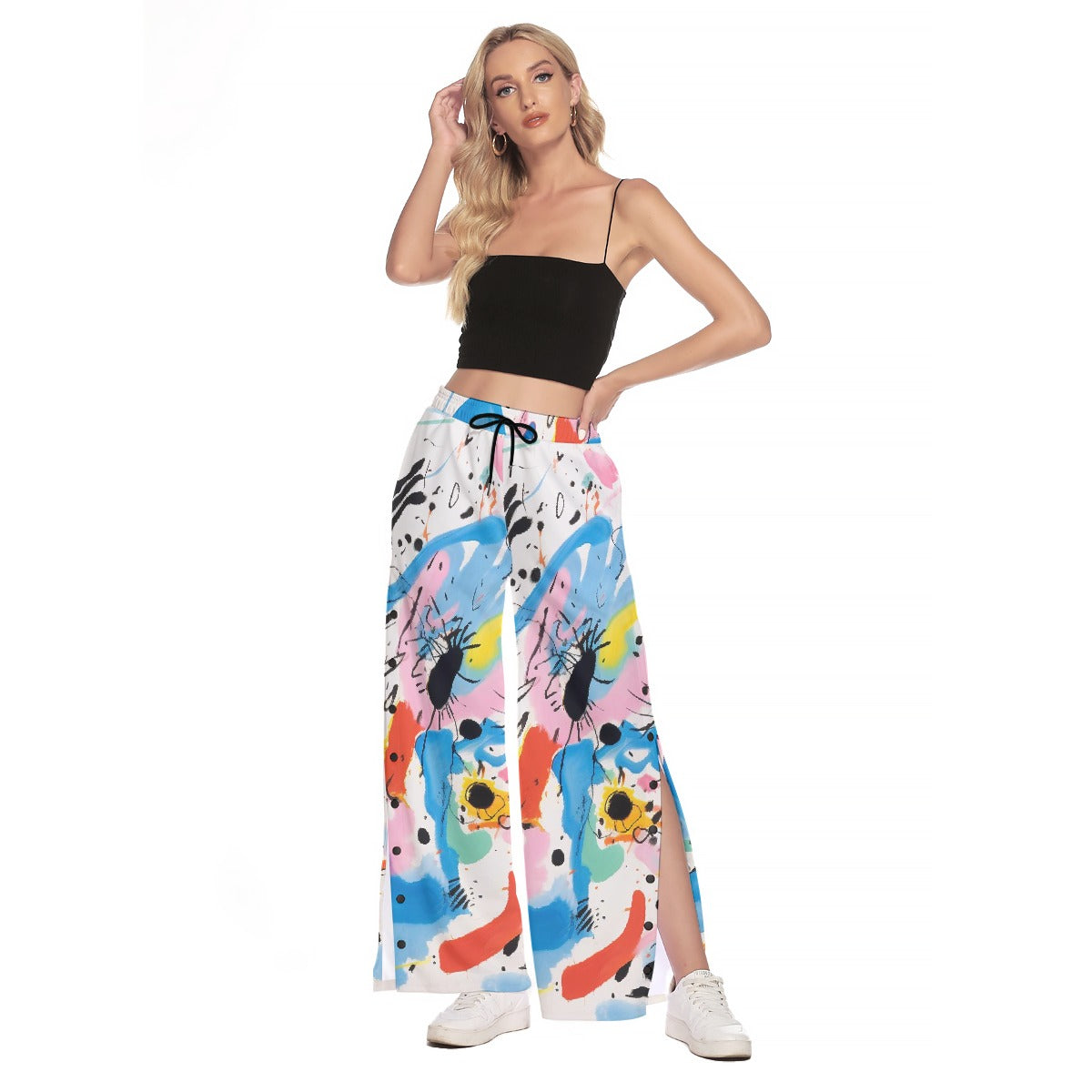 All-Over Print Women's Side Slit Snap Button Trousers