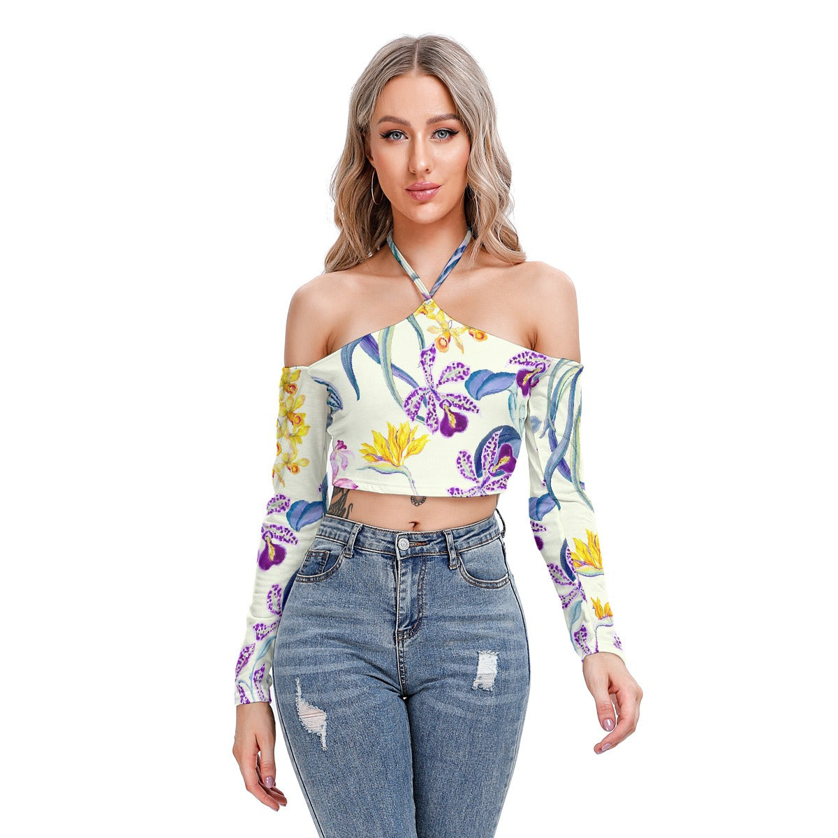 All-Over Print Women's Halter Lace-up Top