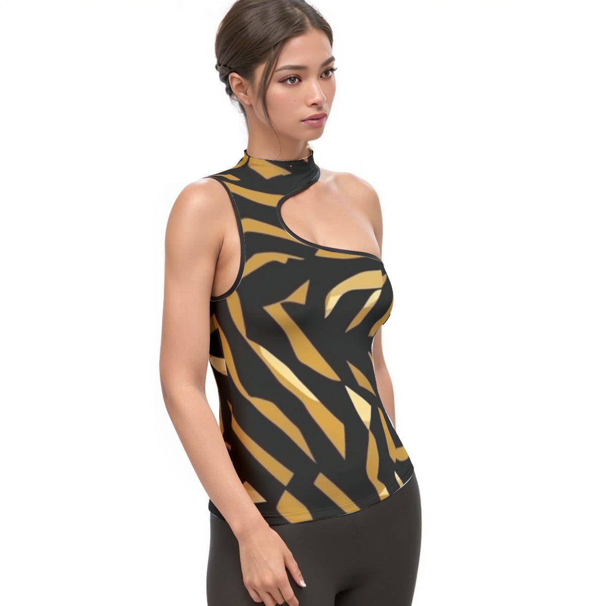 All-Over Print Women's Halter Sleeveless Asymmetrical Tank Top