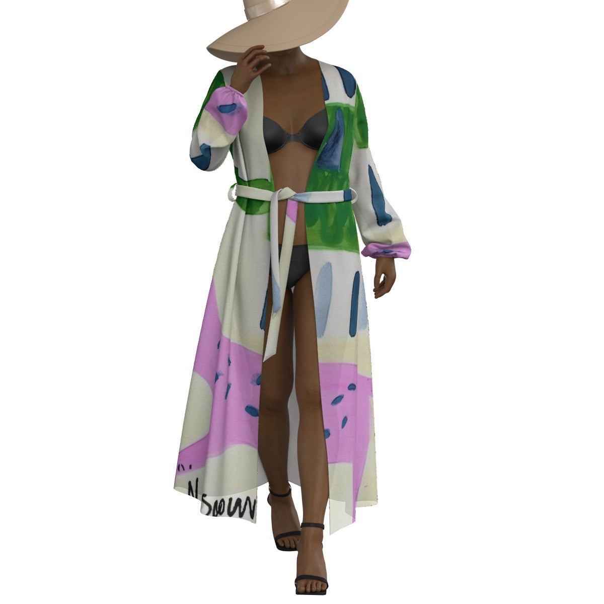 All-Over Print Women's Lace-up Chiffon Robe