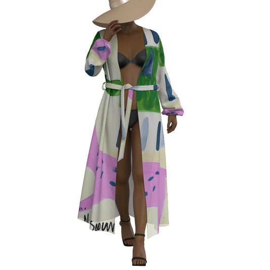 All-Over Print Women's Lace-up Chiffon Robe