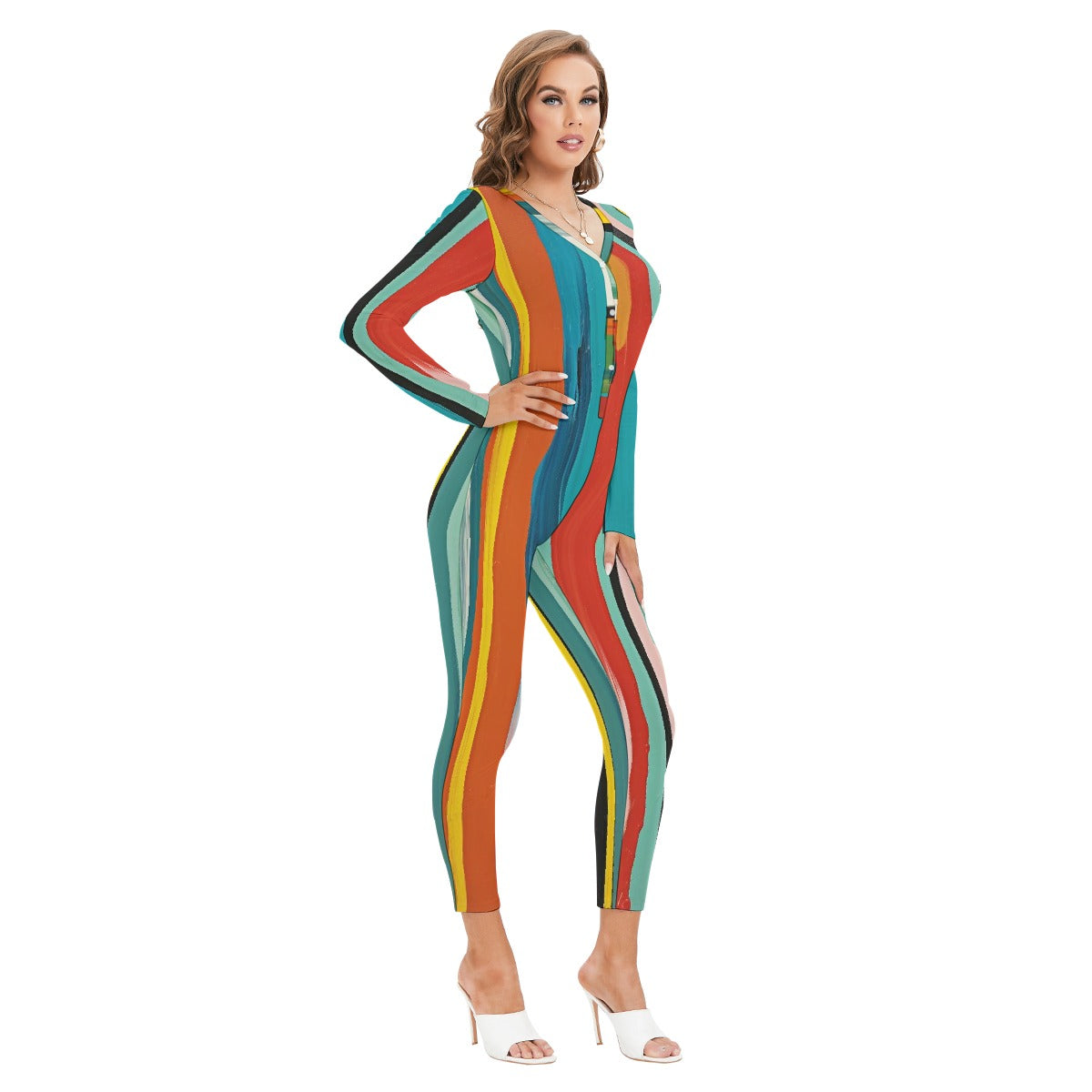 All-Over Print Women's Plunging Neck Jumpsuit