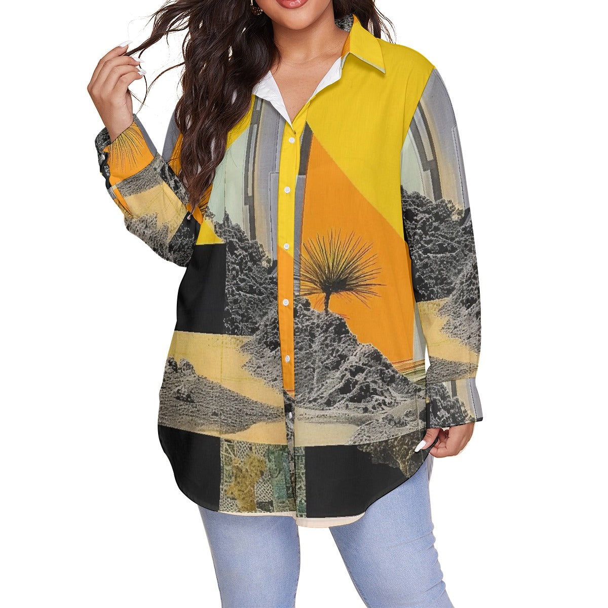All-Over Print Women's Shirt With Long Sleeve(Plus Size)