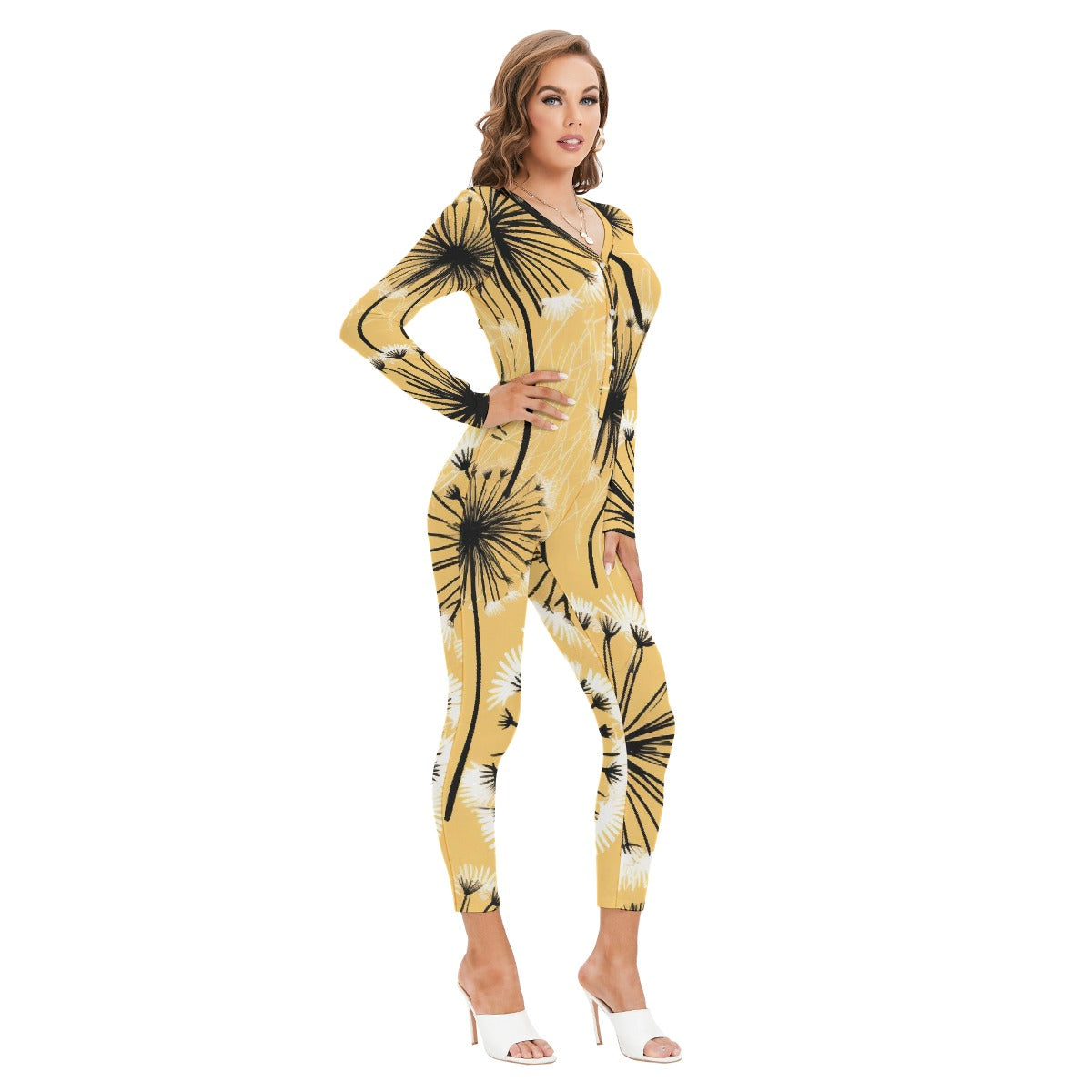 All-Over Print Women's Plunging Neck Jumpsuit