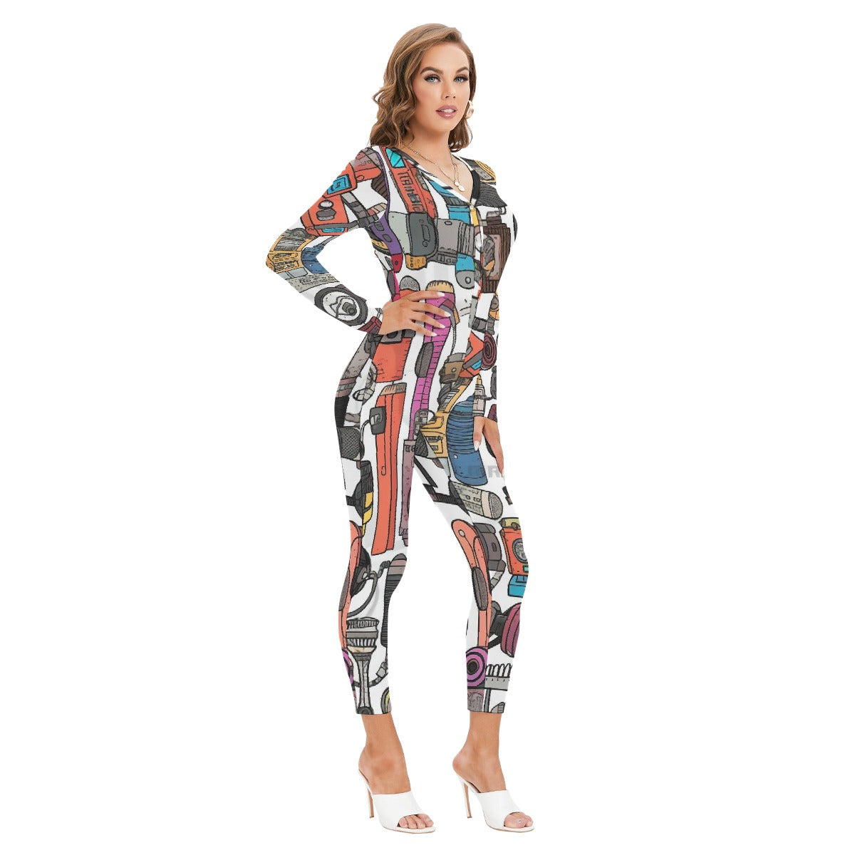 All-Over Print Women's Plunging Neck Jumpsuit