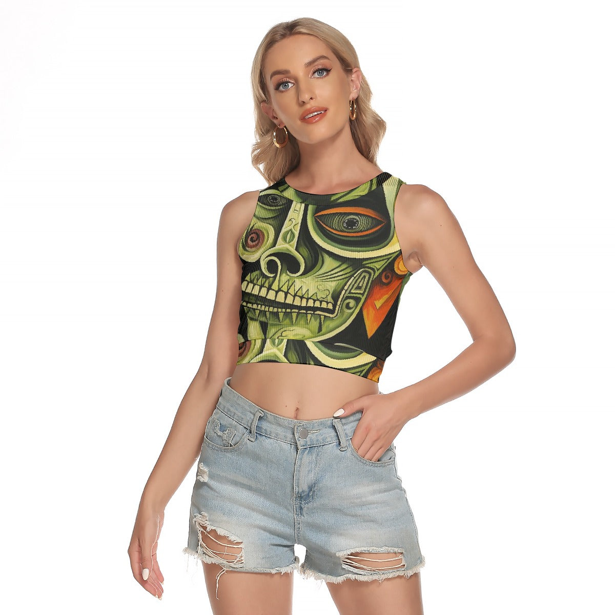 All-Over Print Women's Sleeveless Back Hollow Crop Top