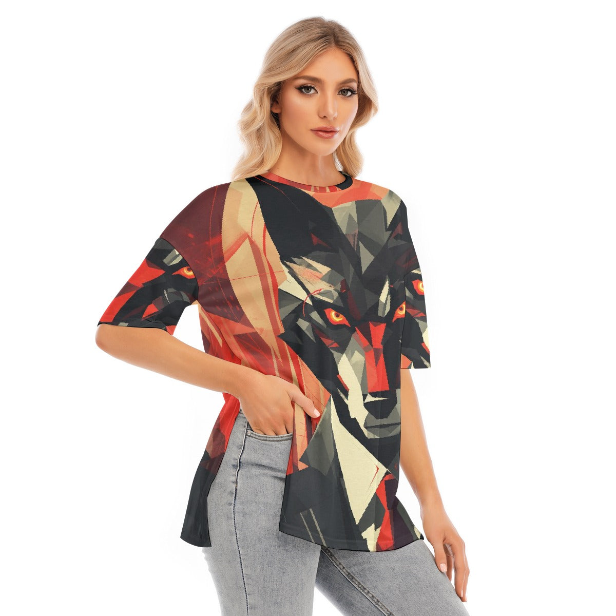 All-Over Print Women's Short Sleeves T-shirt With Hem Split