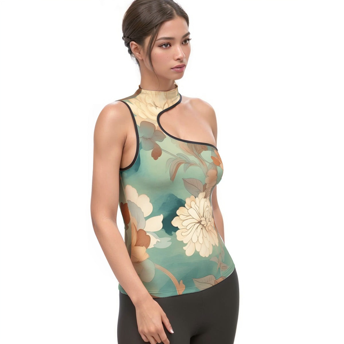 All-Over Print Women's Halter Sleeveless Asymmetrical Tank Top