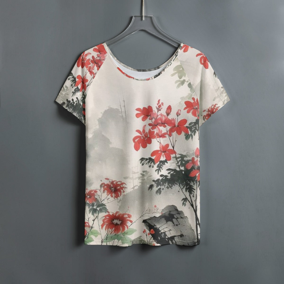 All-Over Print Women's Round Neck T-shirt With Raglan Sleeve