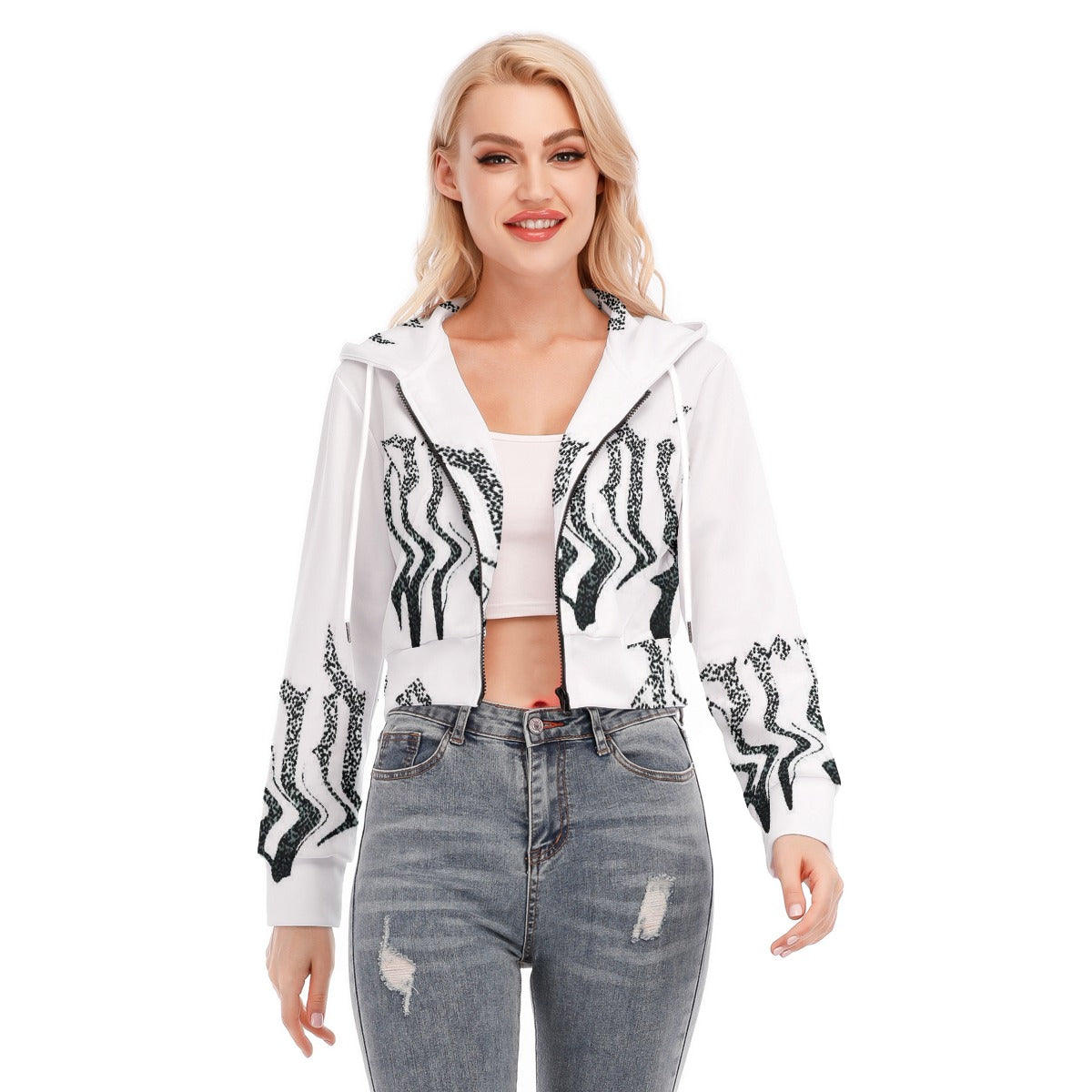 All-Over Print Women's Crop Top Hoodie With Zipper Closure