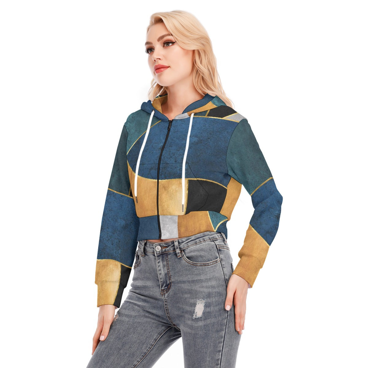 All-Over Print Women's Crop Top Hoodie With Zipper Closure