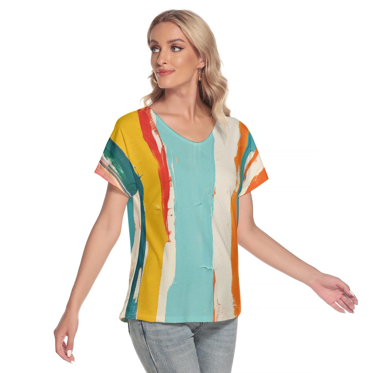 All-Over Print Women's Loose V-neck Short Sleeve T-shirt