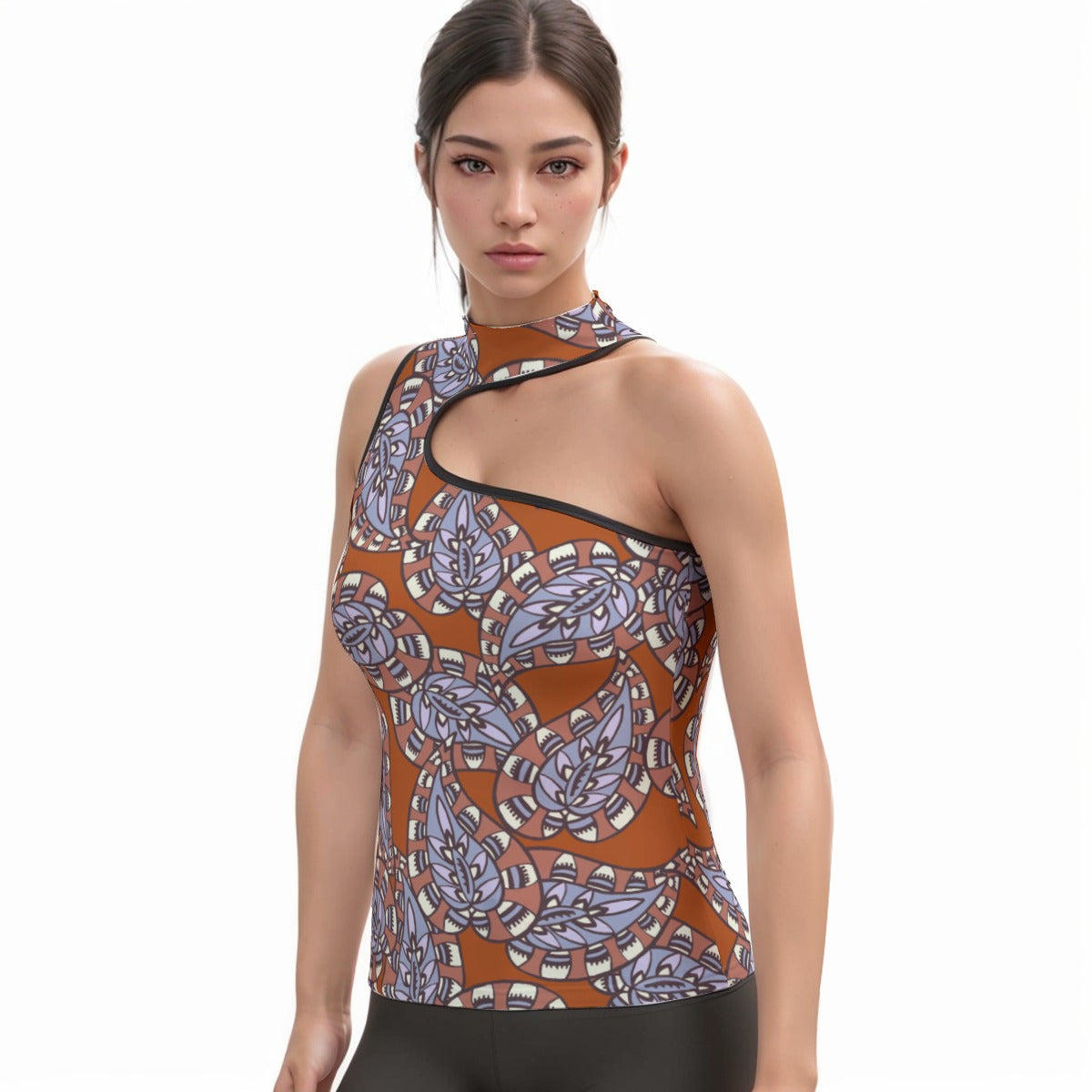 All-Over Print Women's Halter Sleeveless Asymmetrical Tank Top