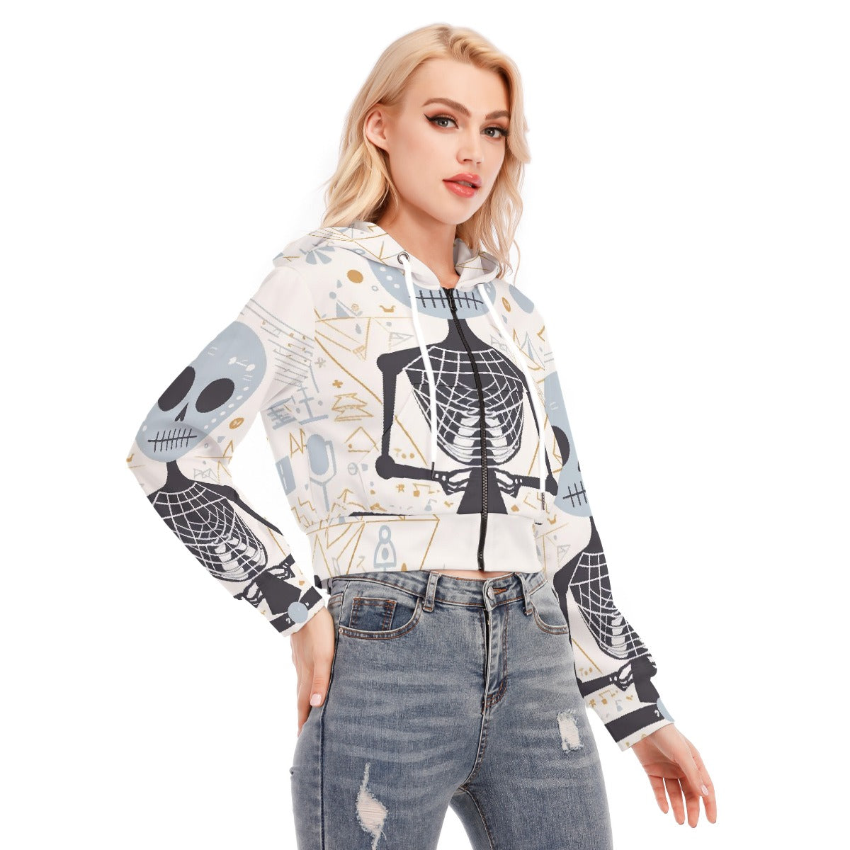 All-Over Print Women's Crop Top Hoodie With Zipper Closure