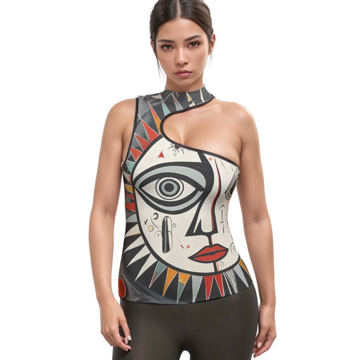 All-Over Print Women's Halter Sleeveless Asymmetrical Tank Top