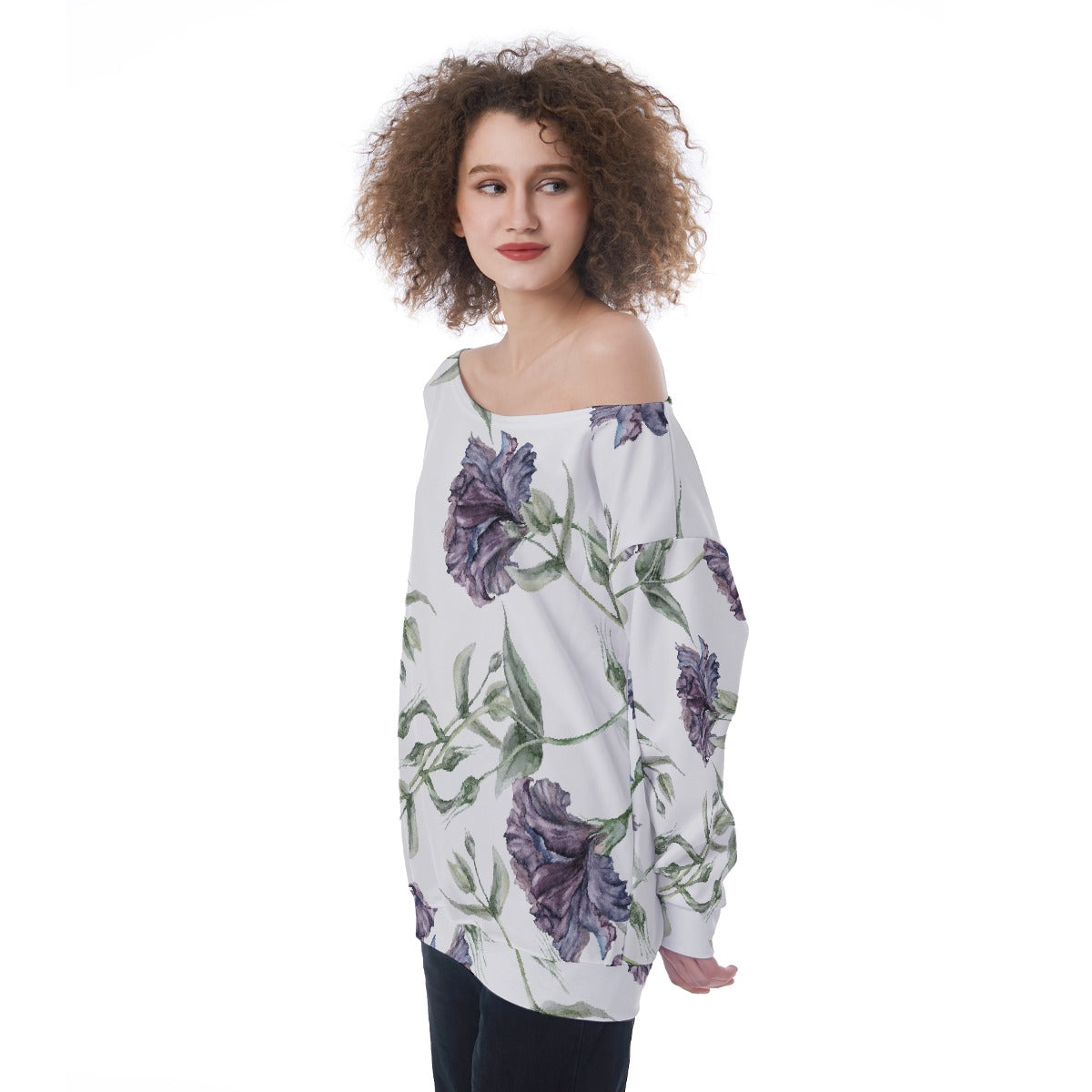 All-Over Print Oversized Women's Off-Shoulder Sweatshirt