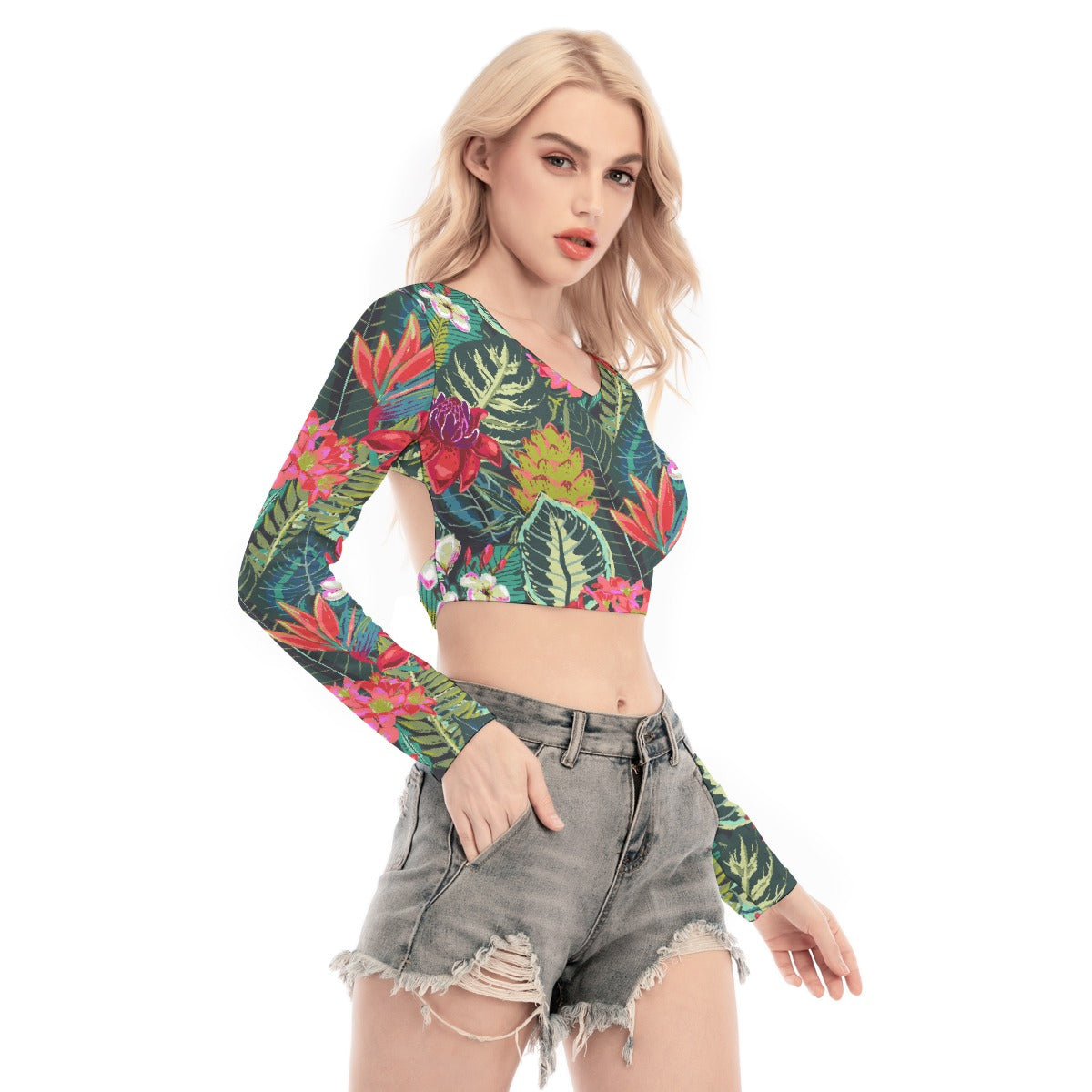 All-Over Print Women's Back Hollow T-shirt With Strap