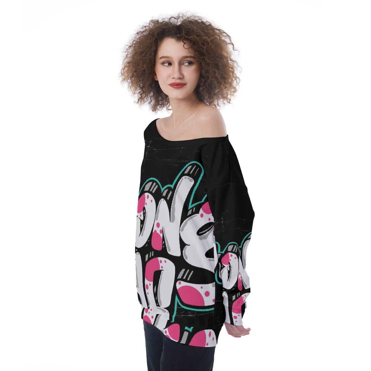 All-Over Print Oversized Women's Off-Shoulder Sweatshirt
