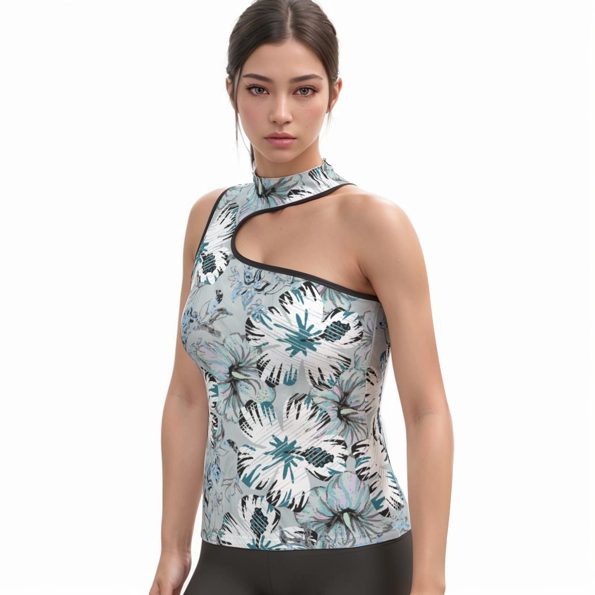 All-Over Print Women's Halter Sleeveless Asymmetrical Tank Top