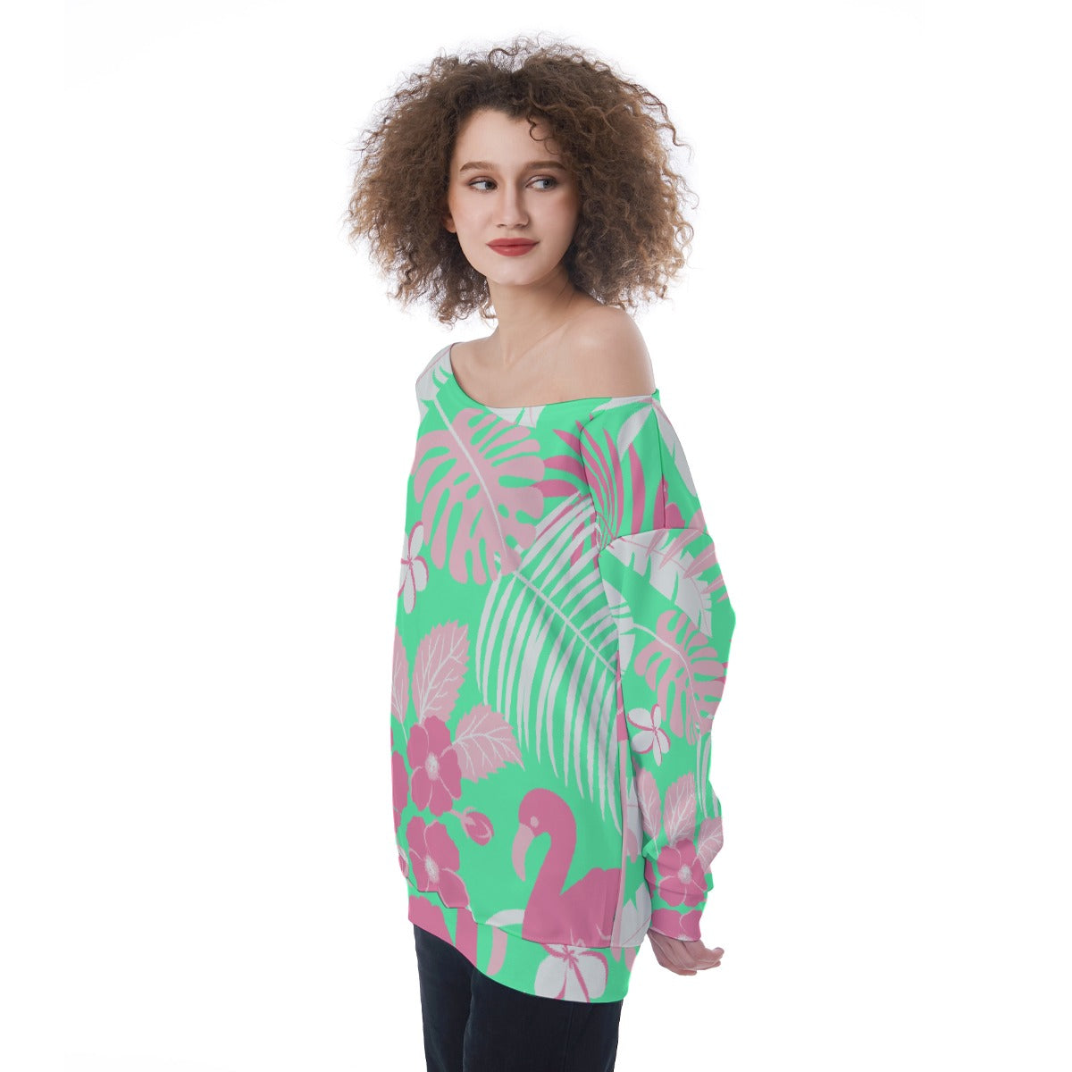 All-Over Print Oversized Women's Off-Shoulder Sweatshirt