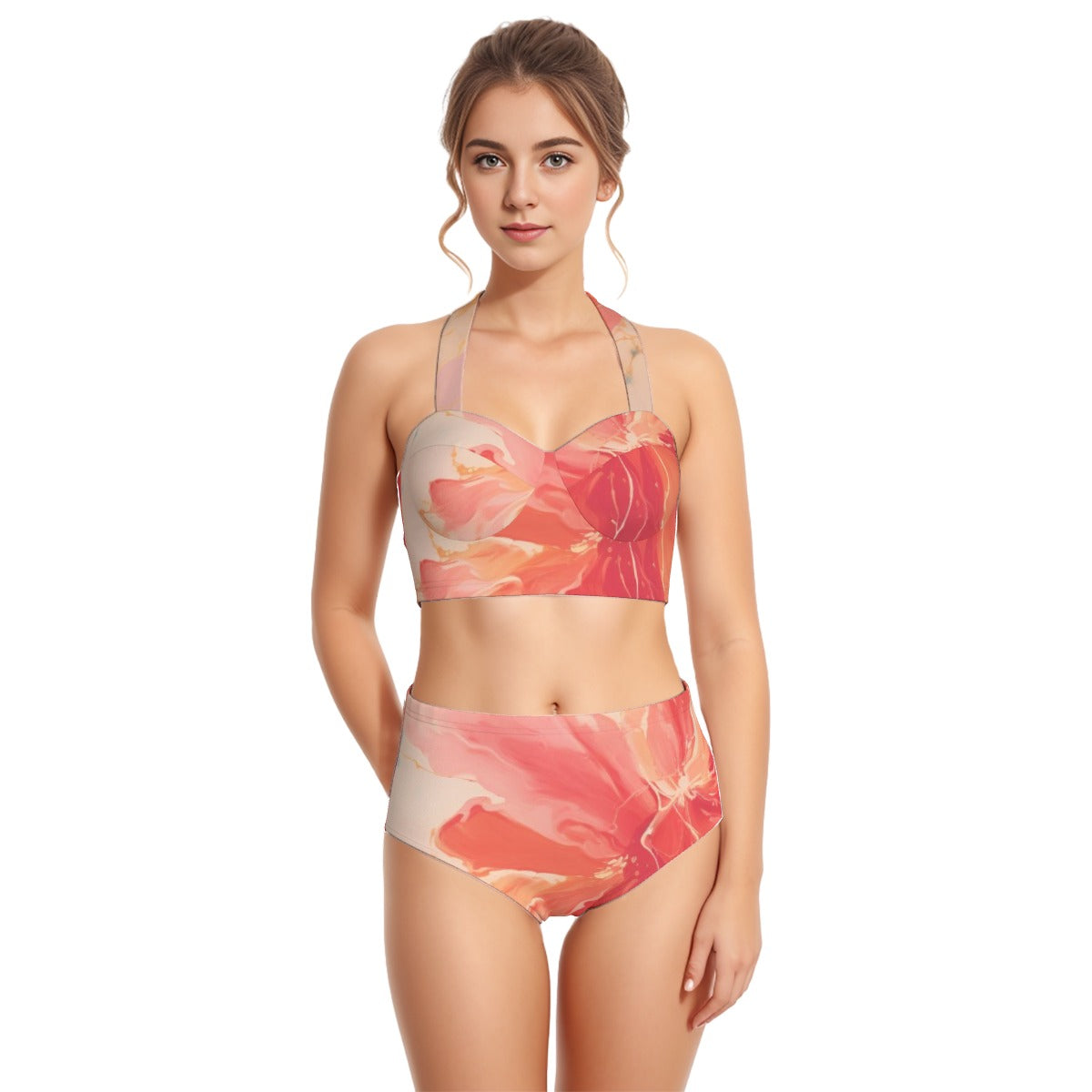 All-Over Print Women's Swimsuit Set With Halter