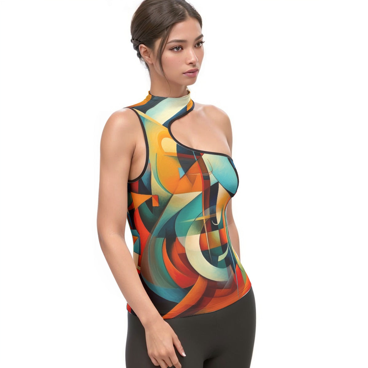 All-Over Print Women's Halter Sleeveless Asymmetrical Tank Top