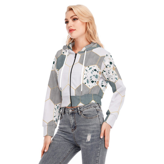 All-Over Print Women's Crop Top Hoodie With Zipper Closure