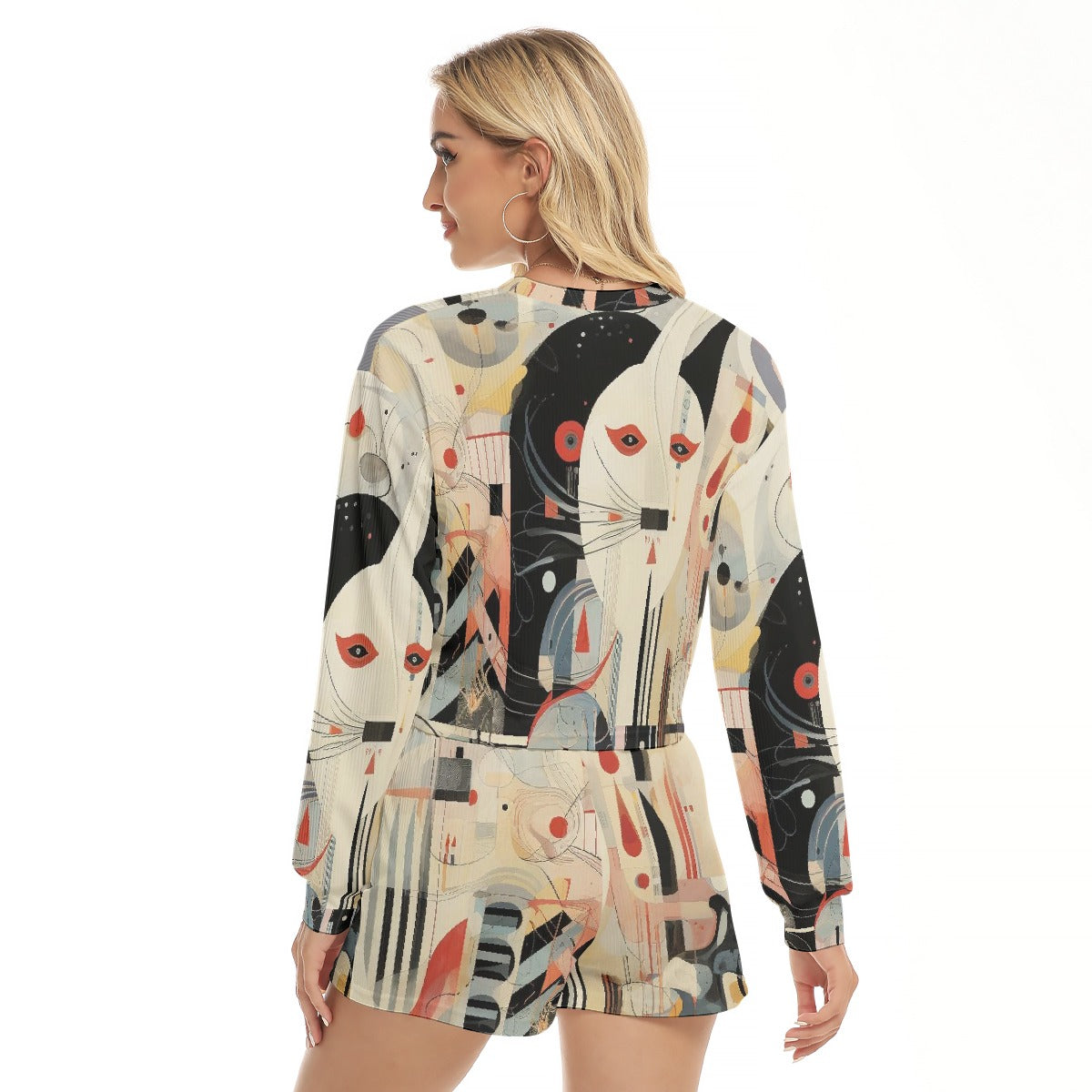 All-Over Print Women's Short Sweatshirt And Pants Suit