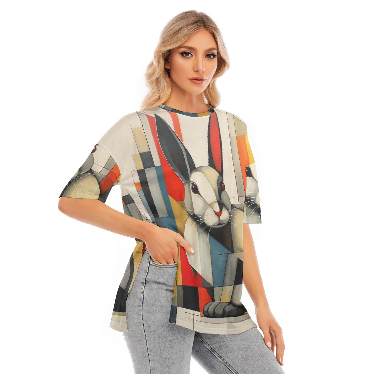 All-Over Print Women's Short Sleeves T-shirt With Hem Split