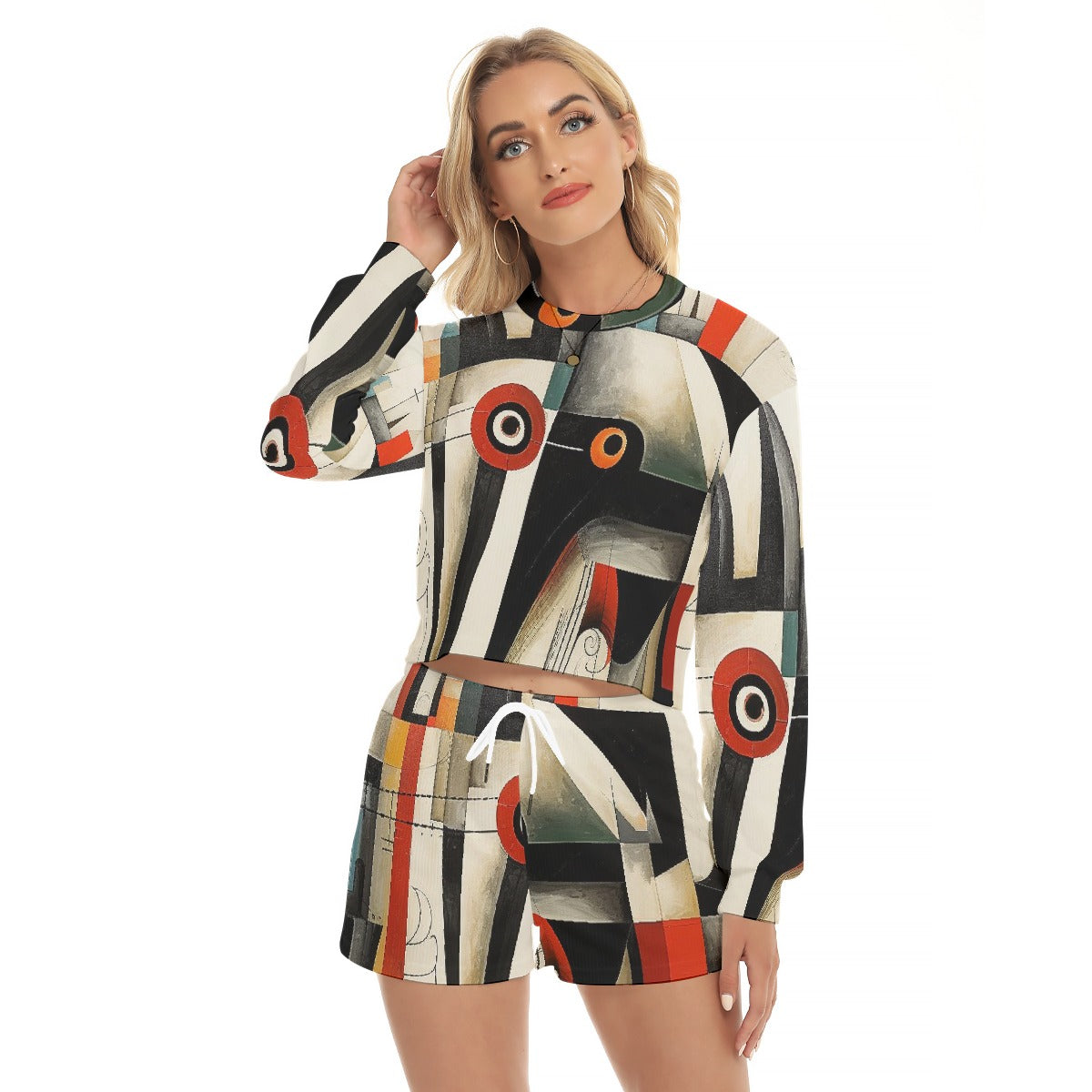 All-Over Print Women's Short Sweatshirt And Pants Suit