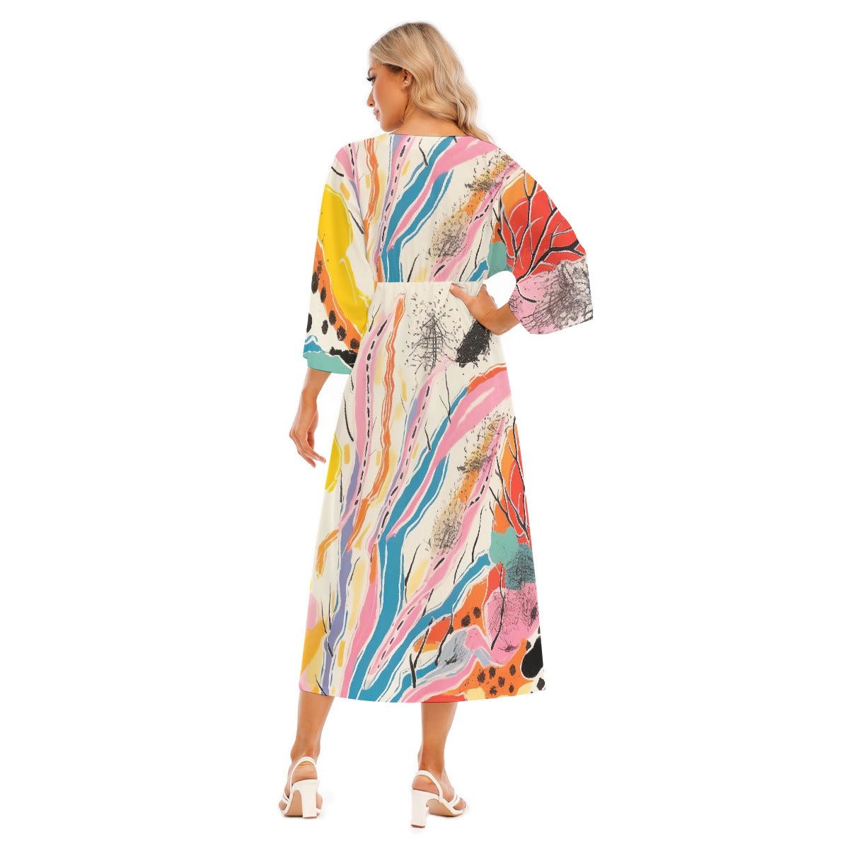 All-Over Print Women's Mid-Sleeve Long Dress