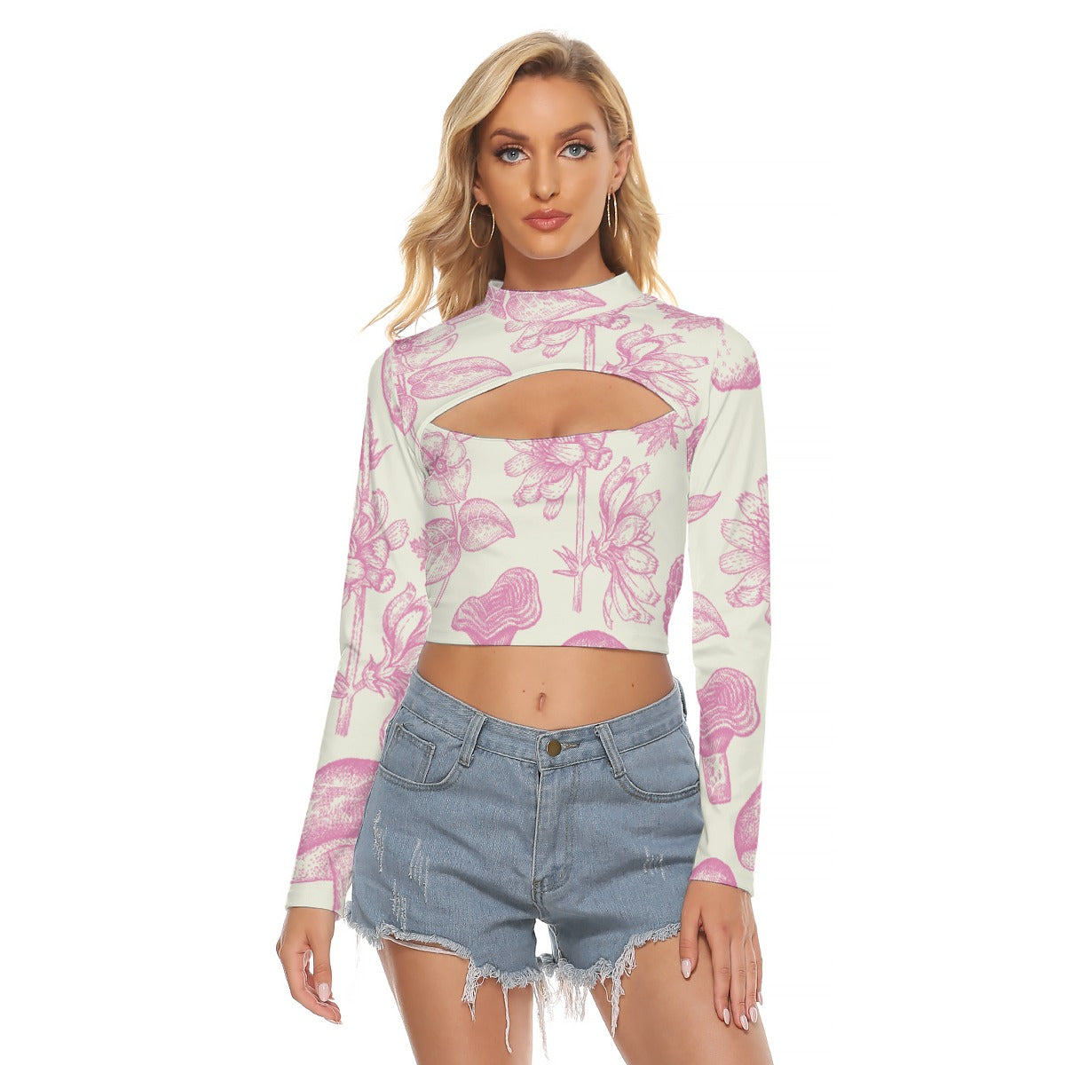 All-Over Print Women's Hollow Chest Keyhole Tight Crop Top