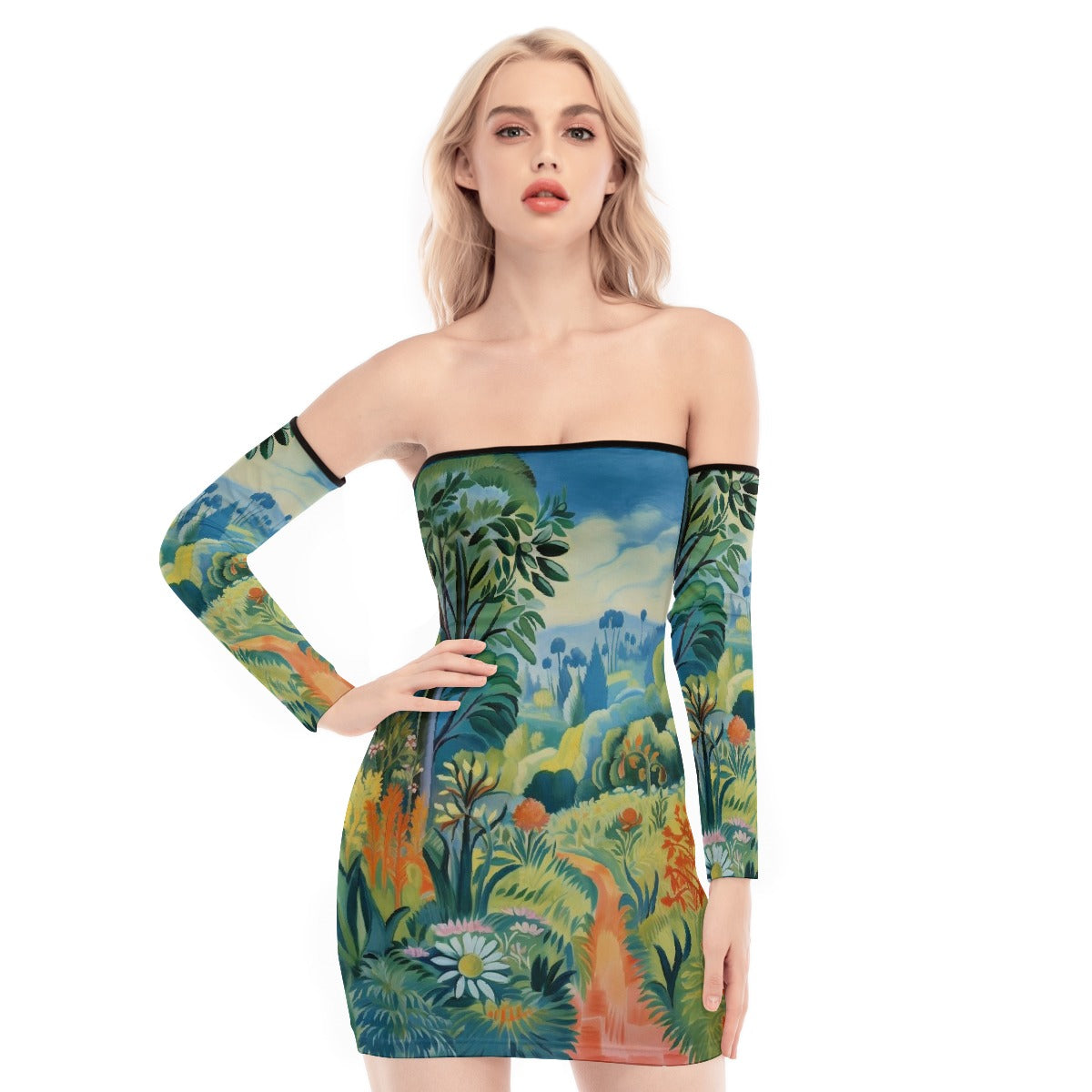 All-Over Print Women's Off-shoulder Back Lace-up Dress