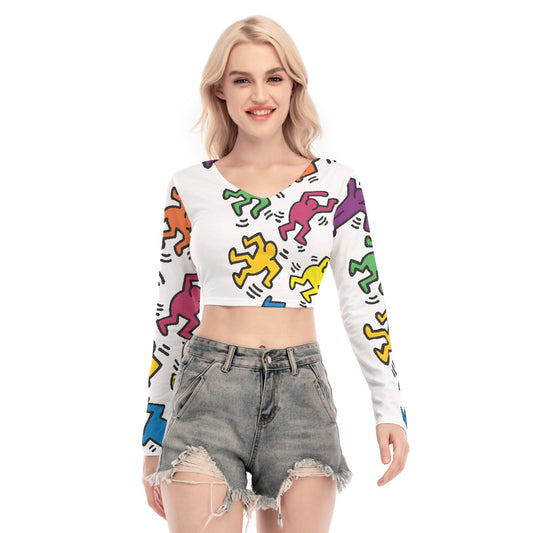 All-Over Print Women's Back Hollow T-shirt With Strap