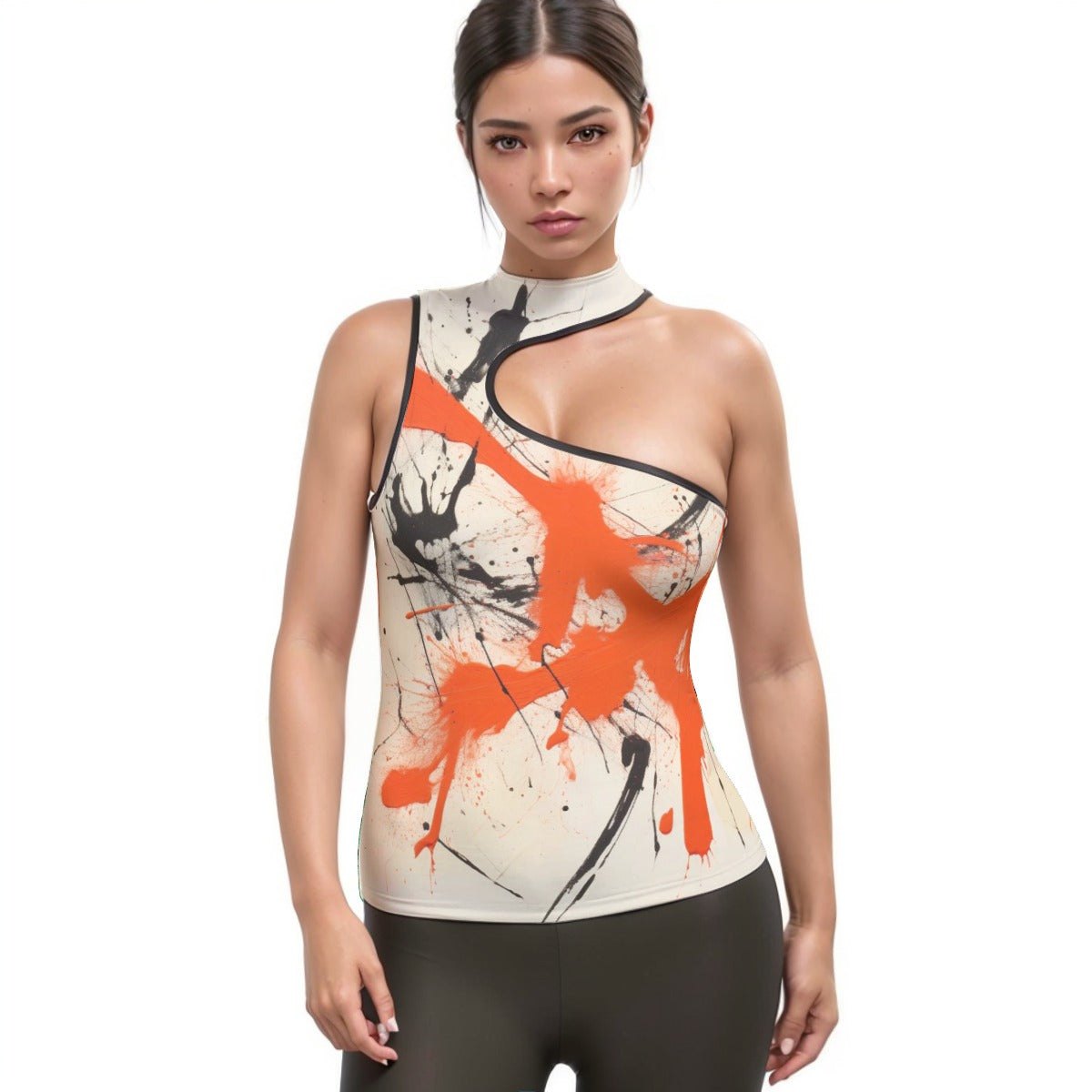 All-Over Print Women's Halter Sleeveless Asymmetrical Tank Top
