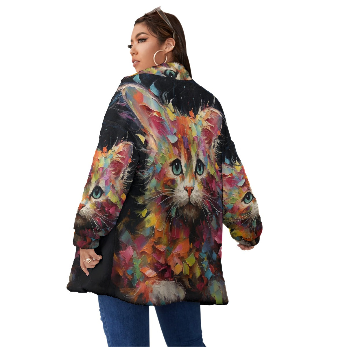 All-Over Print Unisex Borg Fleece Stand-up Collar Coat With Zipper Closure(Plus Size)