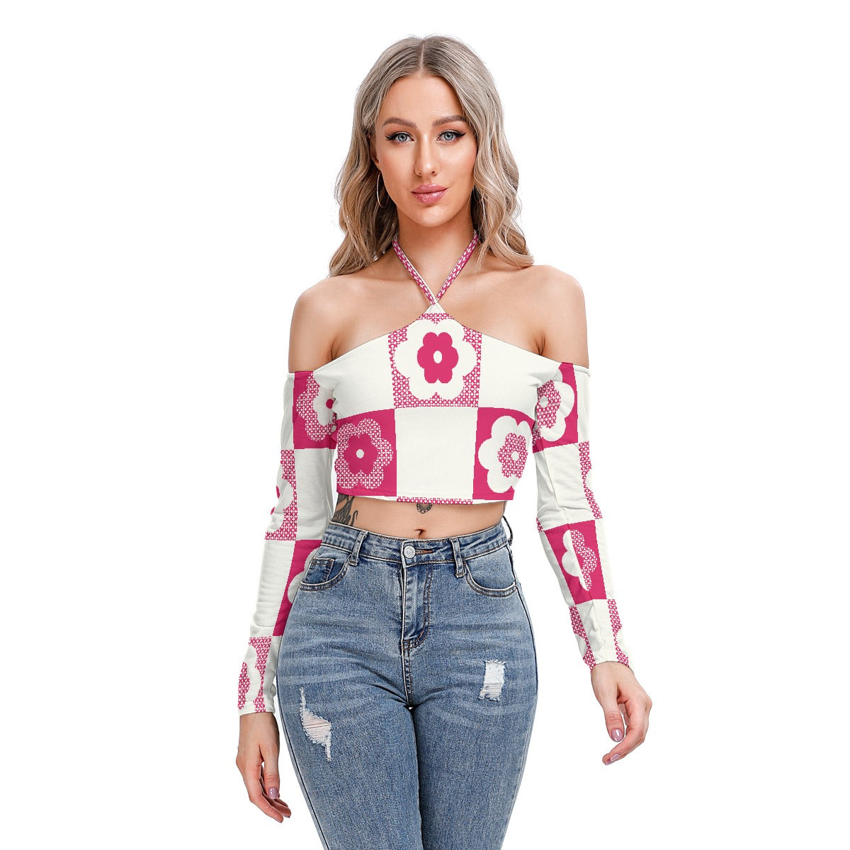 All-Over Print Women's Halter Lace-up Top
