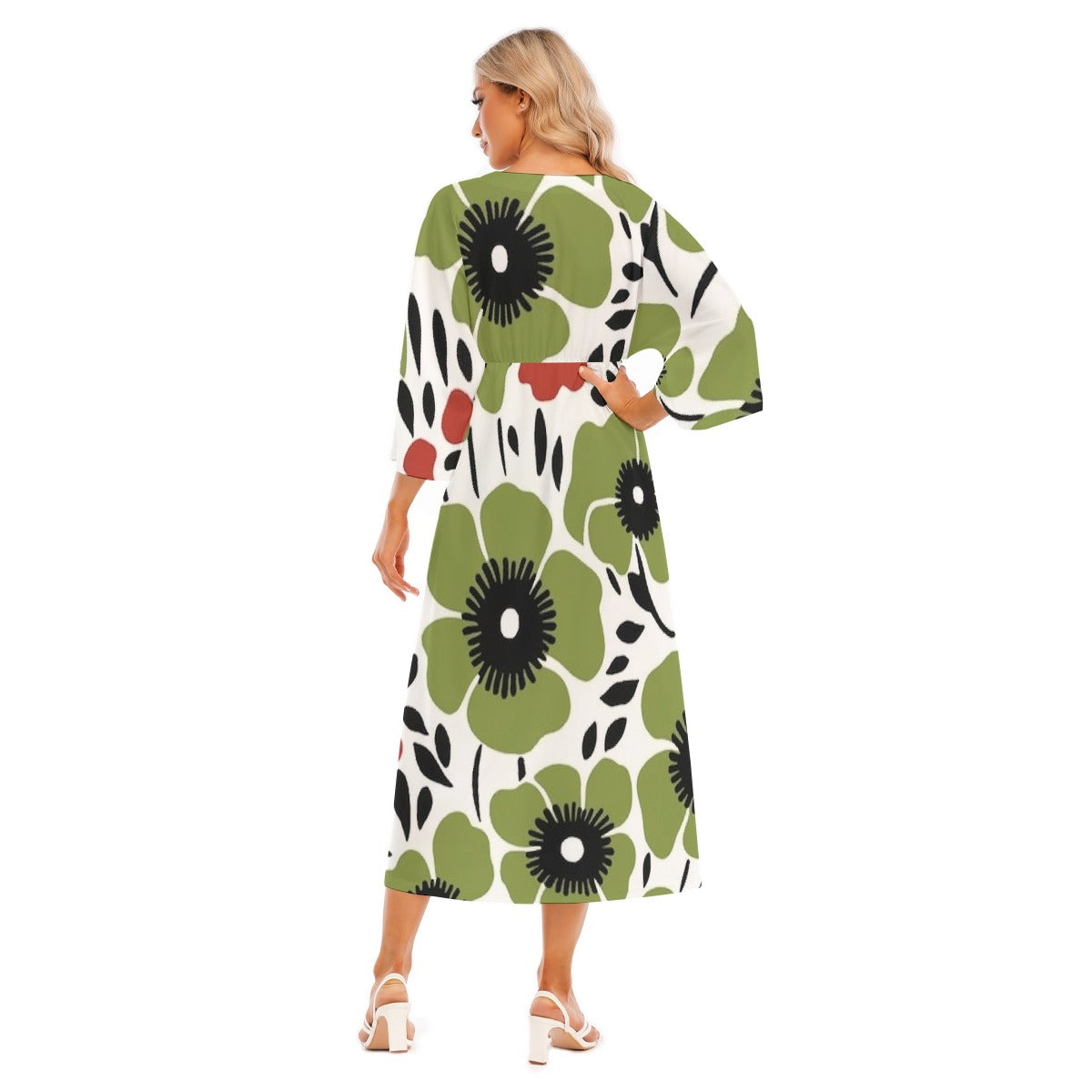 All-Over Print Women's Mid-Sleeve Long Dress